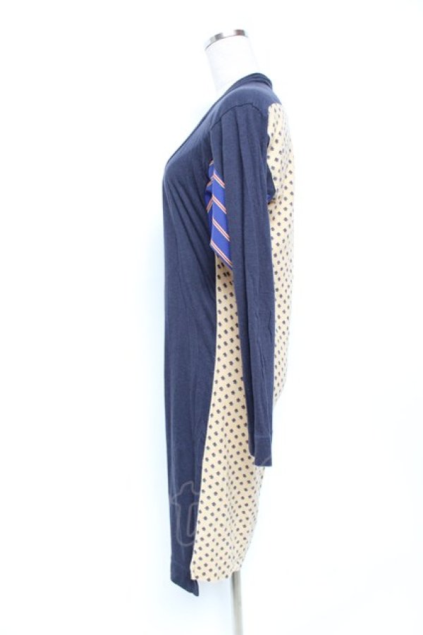 画像2: ANGLOMANIA 中古 / 総柄切リ替エロングトップス 38 ネイビー×ベージュ  Y-25-10-12-048-to-SZ-ZY (2)