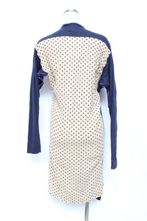 画像3: ANGLOMANIA 中古 / 総柄切リ替エロングトップス 38 ネイビー×ベージュ  Y-25-10-12-048-to-SZ-ZY (3)