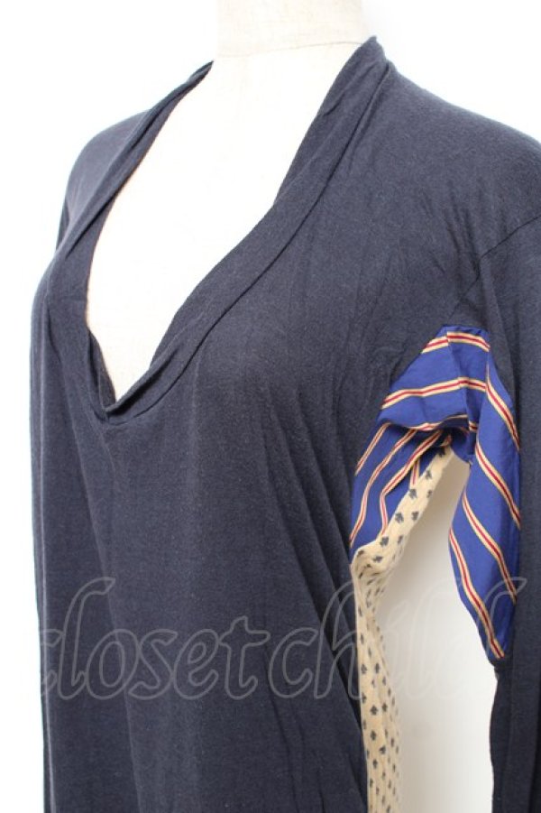 画像4: ANGLOMANIA 中古 / 総柄切リ替エロングトップス 38 ネイビー×ベージュ  Y-25-10-12-048-to-SZ-ZY (4)