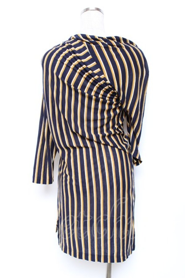 画像2: ヴィヴィアンウエストウッド MAN 中古 / 変形ストライプトップス 44 ネイビー×イエロー  Y-25-10-12-052-to-SZ-ZY (2)