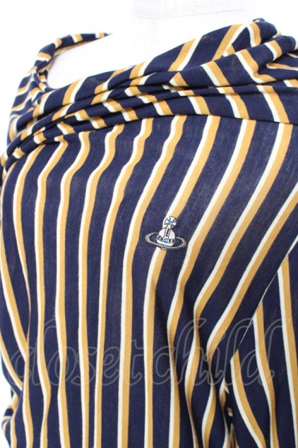 画像3: ヴィヴィアンウエストウッド MAN 中古 / 変形ストライプトップス 44 ネイビー×イエロー  Y-25-10-12-052-to-SZ-ZY (3)