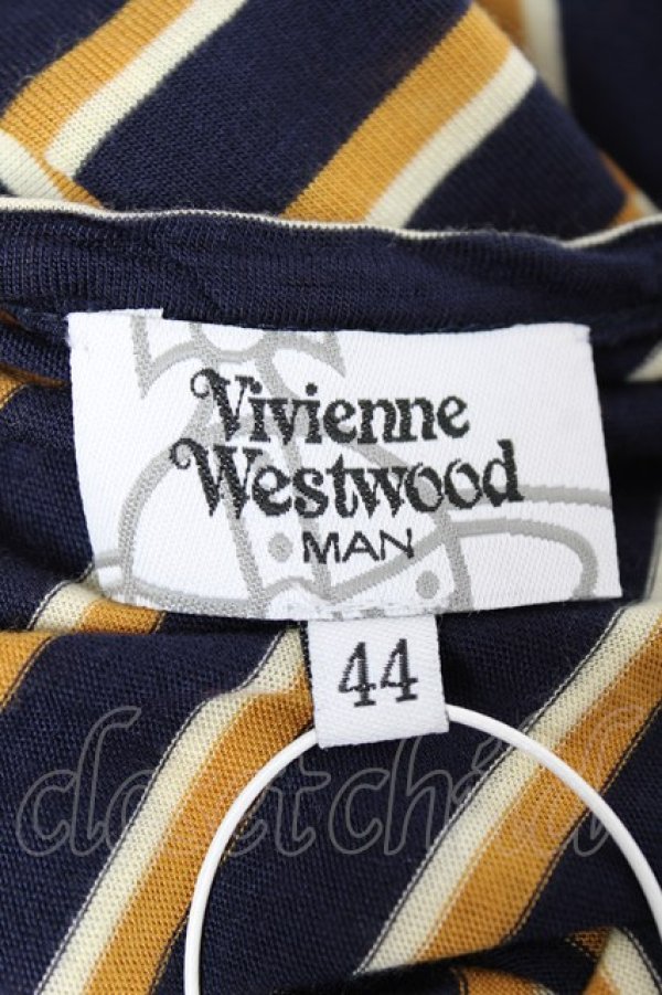 画像4: ヴィヴィアンウエストウッド MAN 中古 / 変形ストライプトップス 44 ネイビー×イエロー  Y-25-10-12-052-to-SZ-ZY (4)