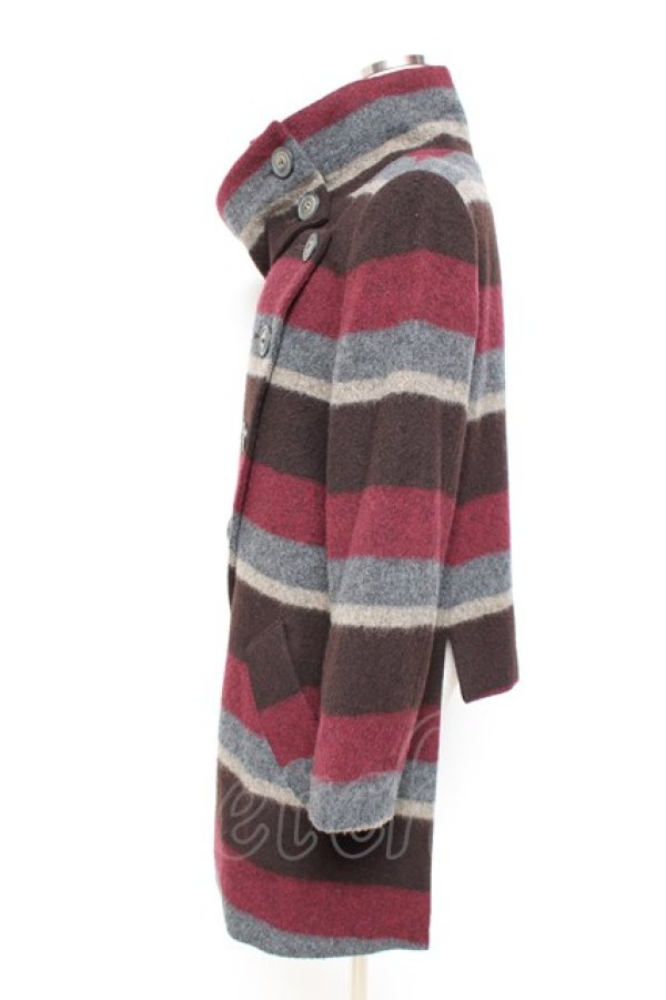 画像2: ANGLOMANIA 中古 / ボーダーウールコート 38 ブラウン系  Y-25-10-12-057-co-SZ-ZY (2)