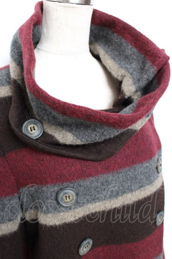 画像4: ANGLOMANIA 中古 / ボーダーウールコート 38 ブラウン系  Y-25-10-12-057-co-SZ-ZY (4)