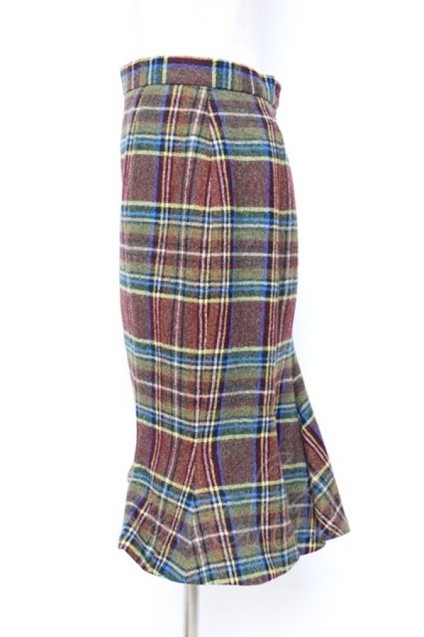 画像2: ヴィヴィアンウエストウッド 中古 / ウールチェックマーメイドスカート 42 グリーン  Y-25-10-12-065-sk-SZ-ZY (2)