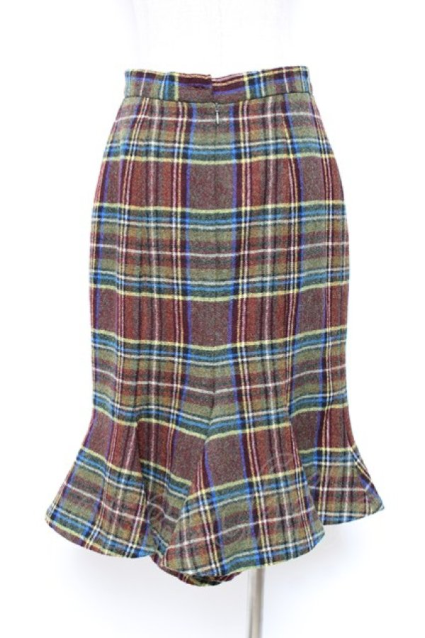 画像3: ヴィヴィアンウエストウッド 中古 / ウールチェックマーメイドスカート 42 グリーン  Y-25-10-12-065-sk-SZ-ZY (3)