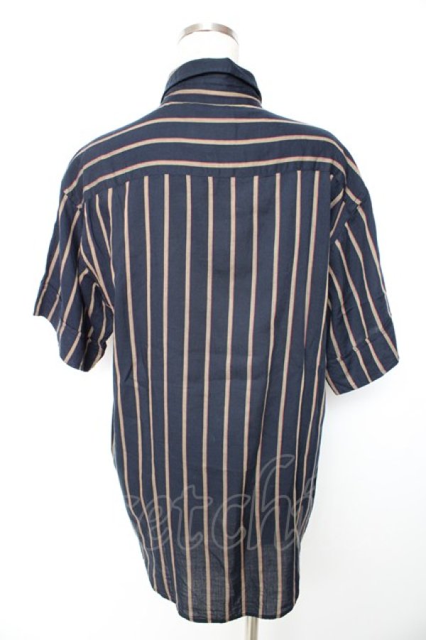 画像2: ヴィヴィアンウエストウッド MAN 中古 / オーブ刺繍レジメ半袖シャツ 44 紺  Y-25-11-05-027-bl-SZ-ZY (2)