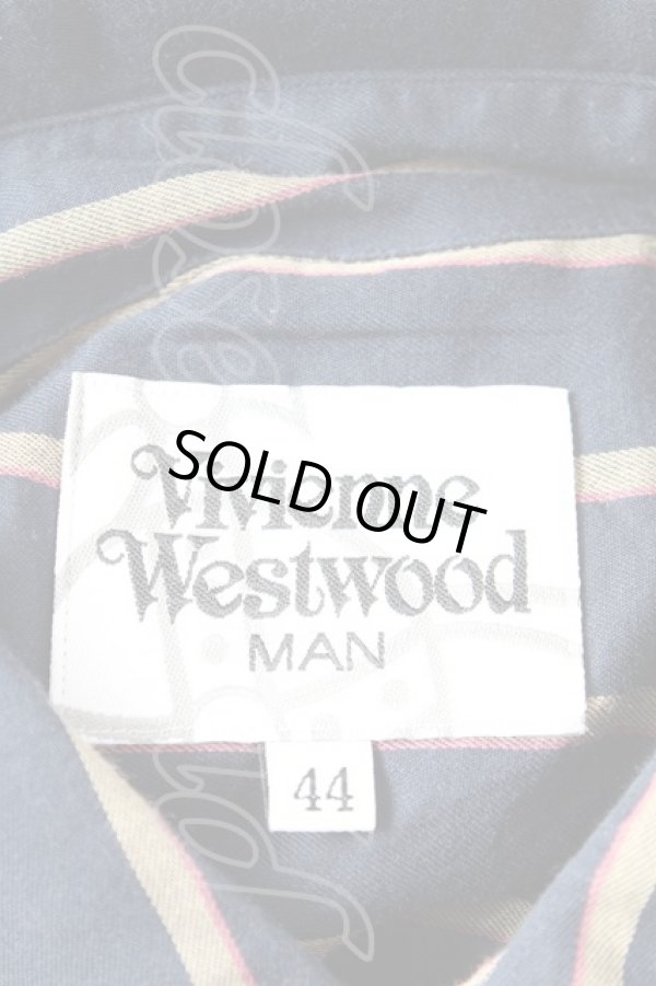 画像4: ヴィヴィアンウエストウッド MAN 中古 / オーブ刺繍レジメ半袖シャツ 44 紺  Y-25-11-05-027-bl-SZ-ZS (4)