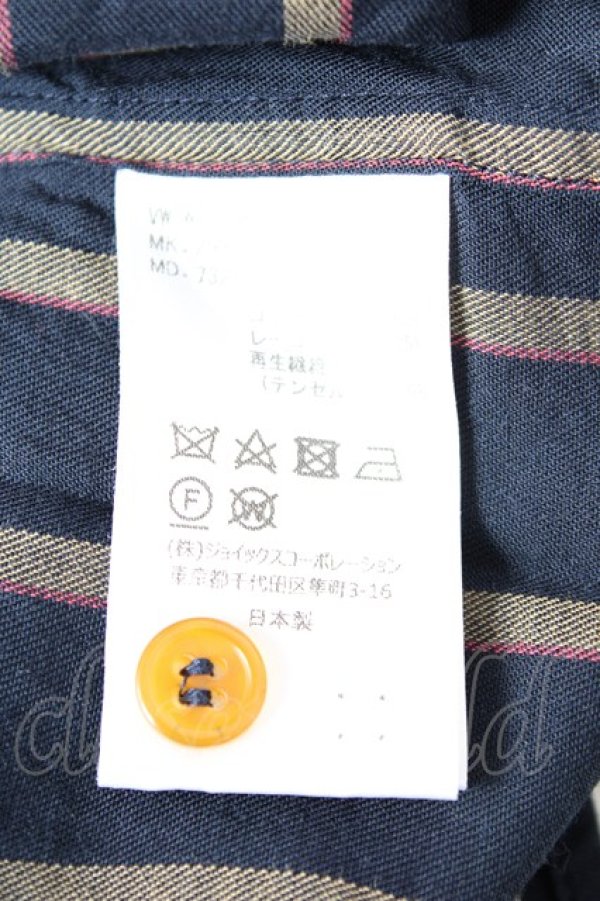 画像5: ヴィヴィアンウエストウッド MAN 中古 / オーブ刺繍レジメ半袖シャツ 44 紺  Y-25-11-05-027-bl-SZ-ZY (5)