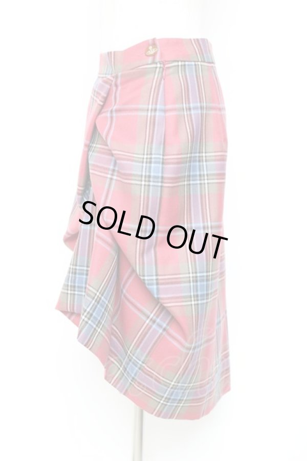 画像2: ヴィヴィアンウエストウッド 中古 / タータンアシンメトリースカート 42 ピンク  Y-25-11-16-030-sk-SZ-ZY (2)