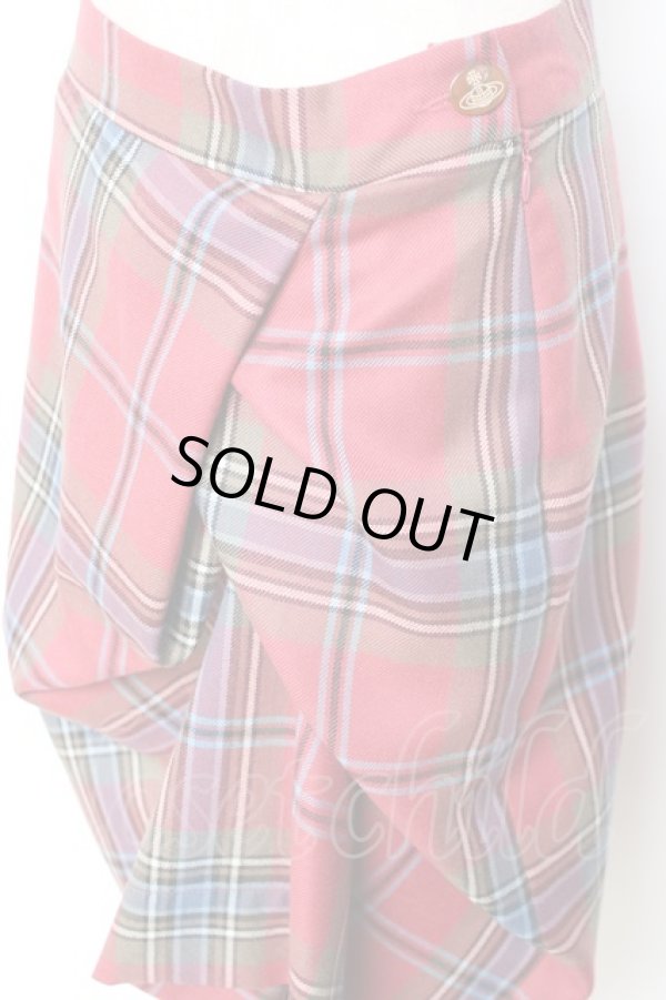 画像5: ヴィヴィアンウエストウッド 中古 / タータンアシンメトリースカート 42 ピンク  Y-25-11-16-030-sk-SZ-ZY (5)