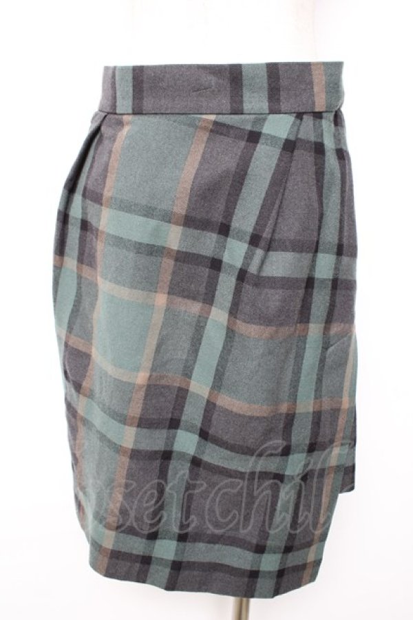 画像2: ヴィヴィアンウエストウッド 中古 / チェック柄変形スカート 42 グリーン  Y-25-12-17-026-sk-SZ-ZY (2)