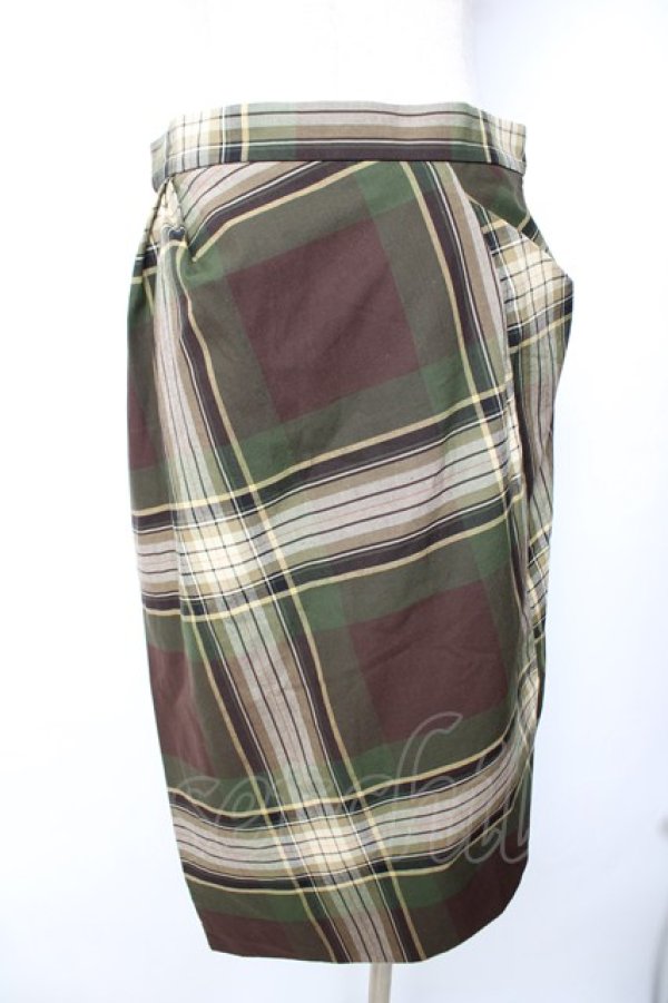 画像2: ヴィヴィアンウエストウッド 中古 / チェック柄アシメスカート 42 グリーン  Y-25-12-17-028-sk-SZ-ZY (2)