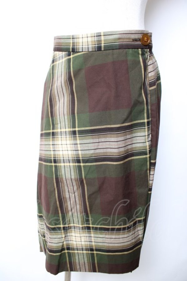 画像3: ヴィヴィアンウエストウッド 中古 / チェック柄アシメスカート 42 グリーン  Y-25-12-17-028-sk-SZ-ZY (3)