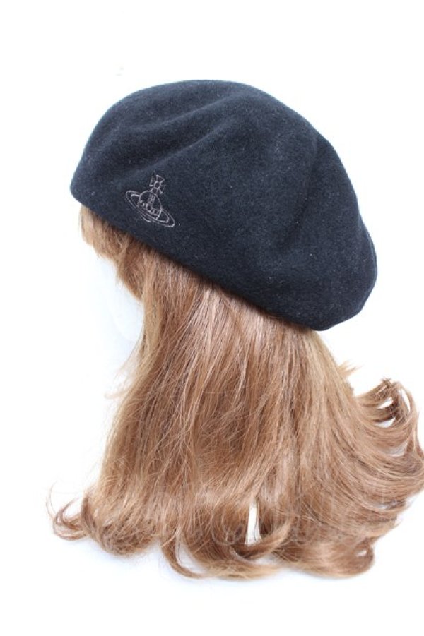 画像2: ヴィヴィアンウエストウッド 中古 / ORB刺繍クベレー帽  黒  Y-25-12-17-022-ha-SZ-ZY (2)