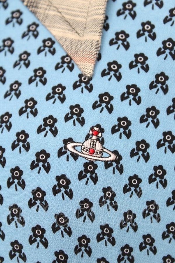 画像3: ヴィヴィアンウエストウッド 中古 / チェックxフラワーオーバーシルエットシャツ 00 ベージュ×ブルー  Y-25-12-21-020-bl-SZ-ZY (3)