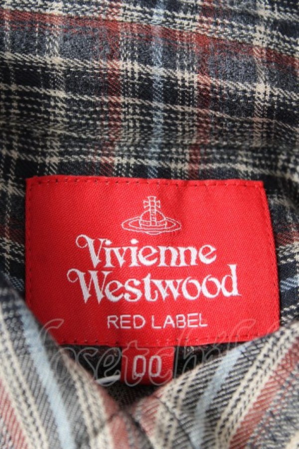 画像5: ヴィヴィアンウエストウッド 中古 / チェックxフラワーオーバーシルエットシャツ 00 ベージュ×ブルー  Y-25-12-21-020-bl-SZ-ZY (5)