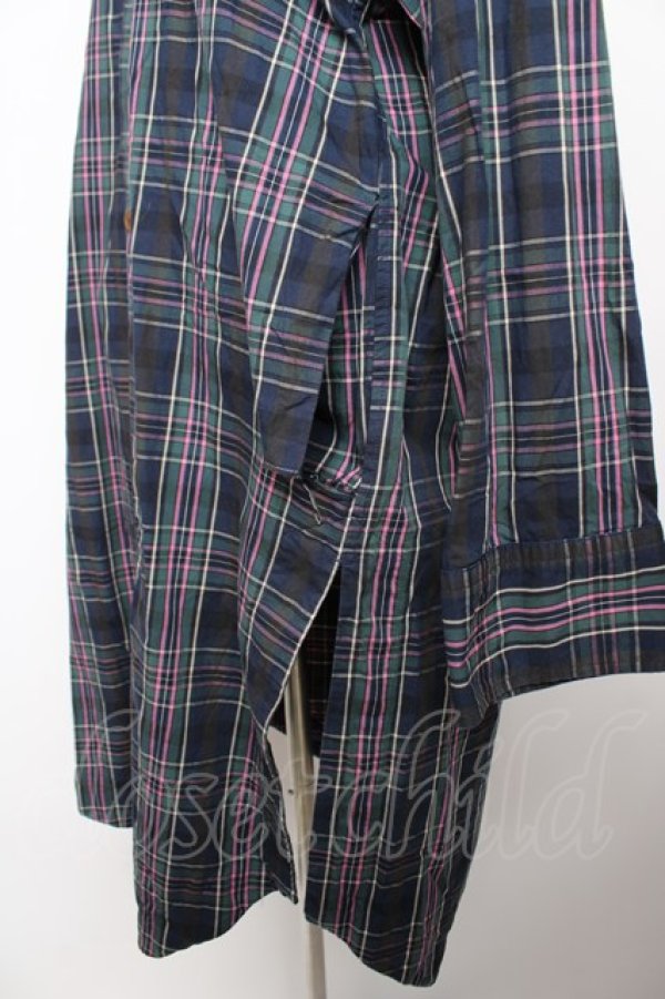 画像4: ヴィヴィアンウエストウッド MAN 中古 / チェック柄ロングシャツ 44 ネイビー×グリーン  Y-25-12-21-030-bl-SZ-ZY (4)