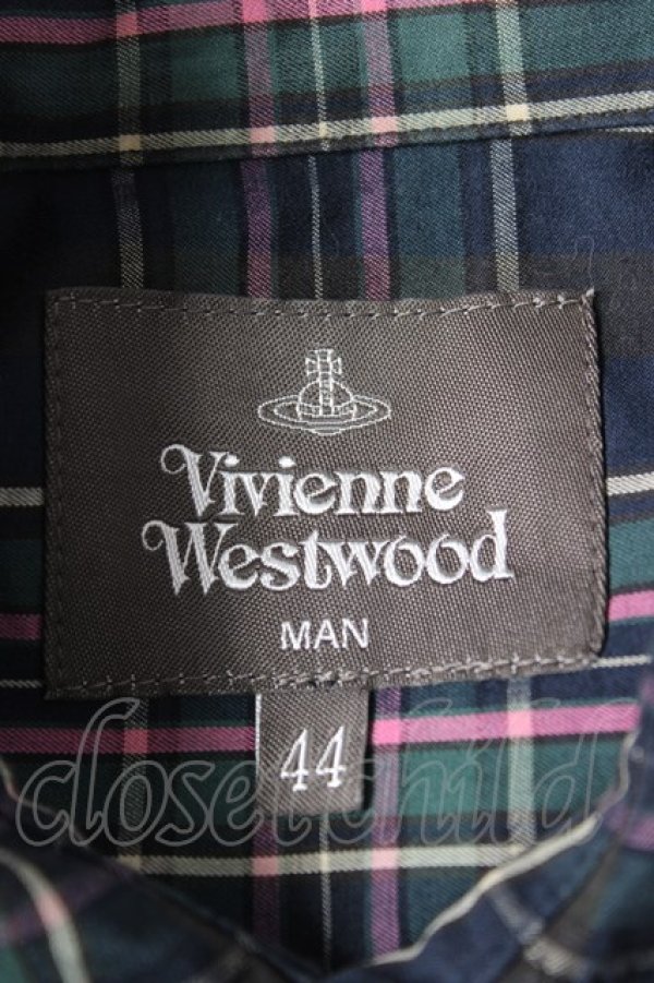 画像5: ヴィヴィアンウエストウッド MAN 中古 / チェック柄ロングシャツ 44 ネイビー×グリーン  Y-25-12-21-030-bl-SZ-ZY (5)
