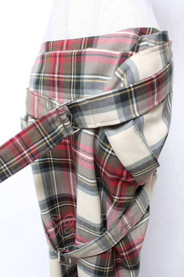 画像3: ヴィヴィアンウエストウッド 中古 / タータンチェックボンテージスカート UK10/US8 ベージュ×グリーン  Y-25-12-21-038-sk-SZ-ZY (3)