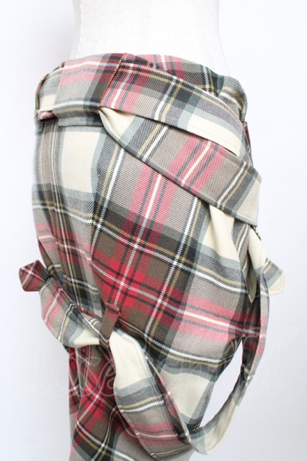 画像4: ヴィヴィアンウエストウッド 中古 / タータンチェックボンテージスカート UK10/US8 ベージュ×グリーン  Y-25-12-21-038-sk-SZ-ZY (4)