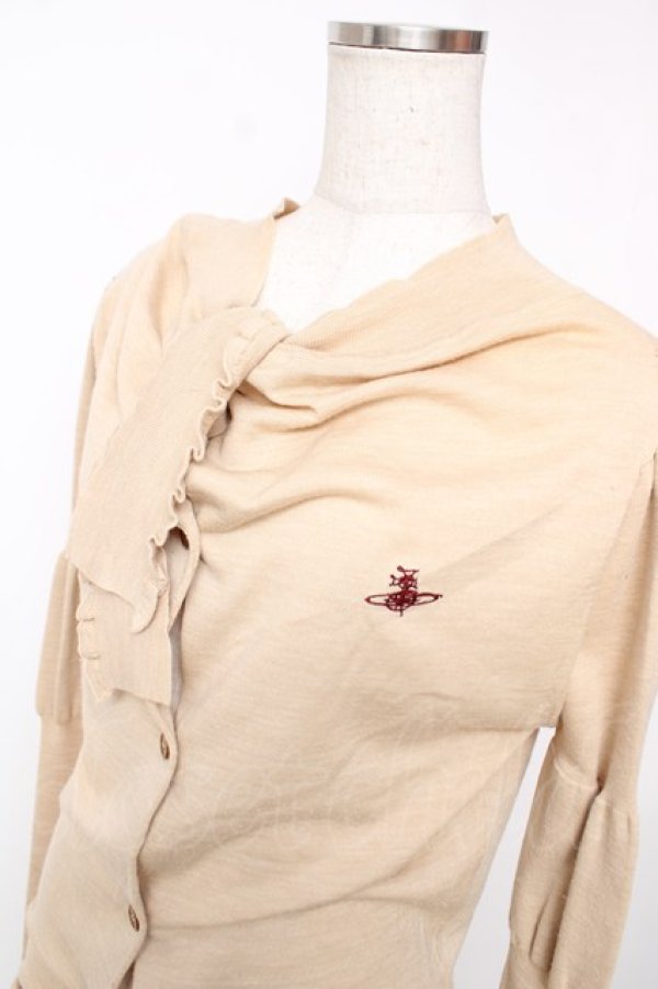 画像5: ヴィヴィアンウエストウッド 中古 / オーブ刺繍フリルボウタイカーディガン S ベージュ  Y-25-12-21-007-bl-SZ-ZY (5)