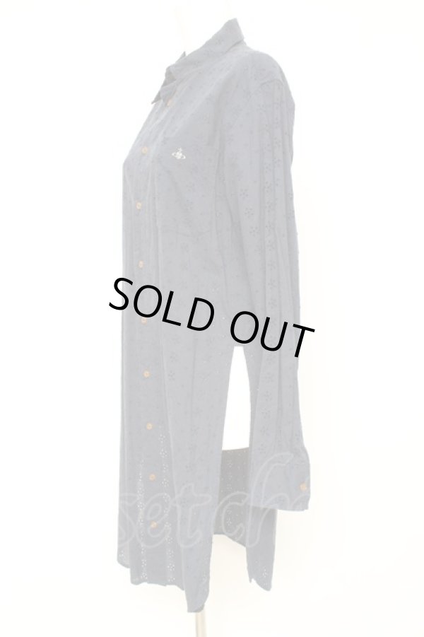 画像2: ヴィヴィアンウエストウッド MAN 中古 / オーブ刺繍透カシ長袖シャツ 46 紺  Y-26-01-28-016-bl-AS-ZY (2)