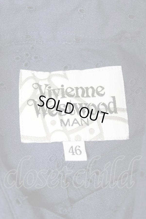 画像6: ヴィヴィアンウエストウッド MAN 中古 / オーブ刺繍透カシ長袖シャツ 46 紺  Y-26-01-28-016-bl-AS-ZY (6)