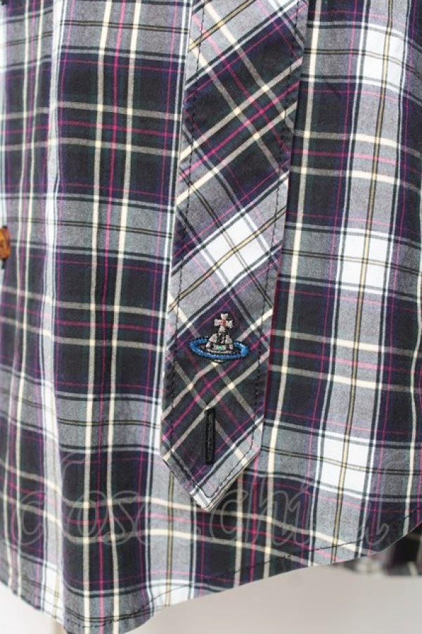 画像6: ヴィヴィアンウエストウッド MAN 中古 / ボンテージデザインチェックシャツ 46 紺ｘグリーンｘ白  Y-26-01-28-018-bl-AS-ZH (6)