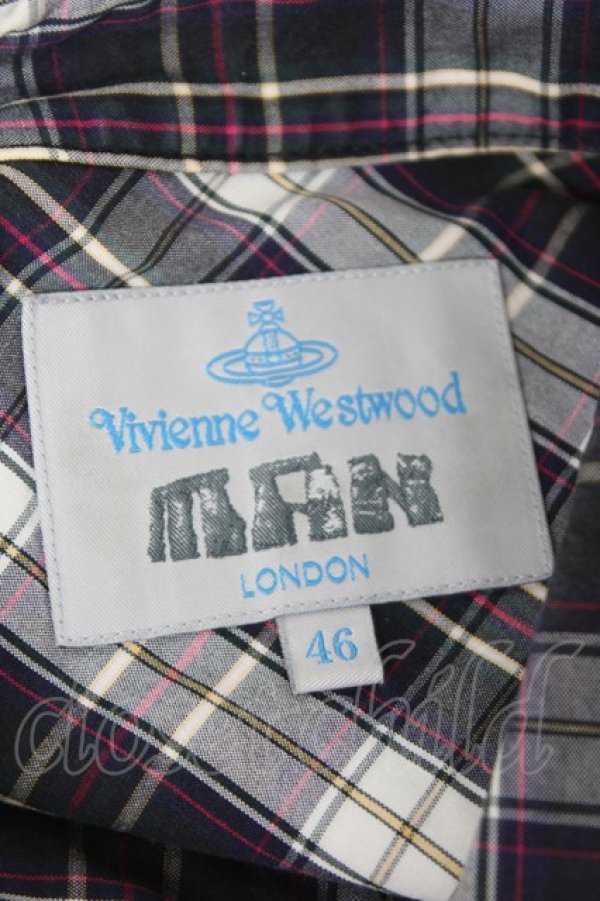画像9: ヴィヴィアンウエストウッド MAN 中古 / ボンテージデザインチェックシャツ 46 紺ｘグリーンｘ白  Y-26-01-28-018-bl-AS-ZH (9)