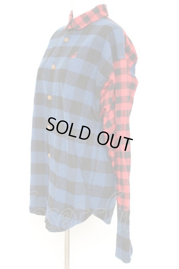 画像2: ヴィヴィアンウエストウッド 中古 / ギンガムチェックブロッキングシャツ  赤×青  Y-26-01-28-021-bl-AS-ZH (2)