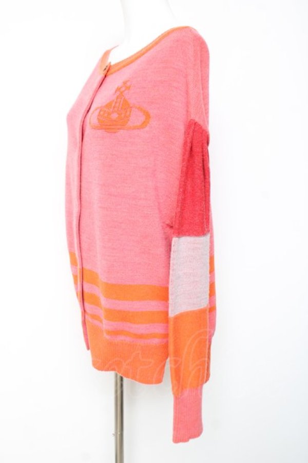 画像2: ヴィヴィアンウエストウッド 中古 / オーブ刺繍配色ニットカーディガン 0/S ピンク  Y-26-01-28-038-to-SZ-ZH (2)