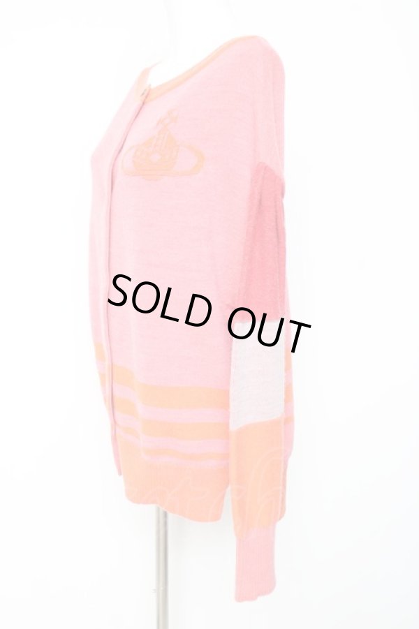 画像2: ヴィヴィアンウエストウッド 中古 / オーブ刺繍配色ニットカーディガン 0/S ピンク  Y-26-01-28-038-to-SZ-ZH (2)