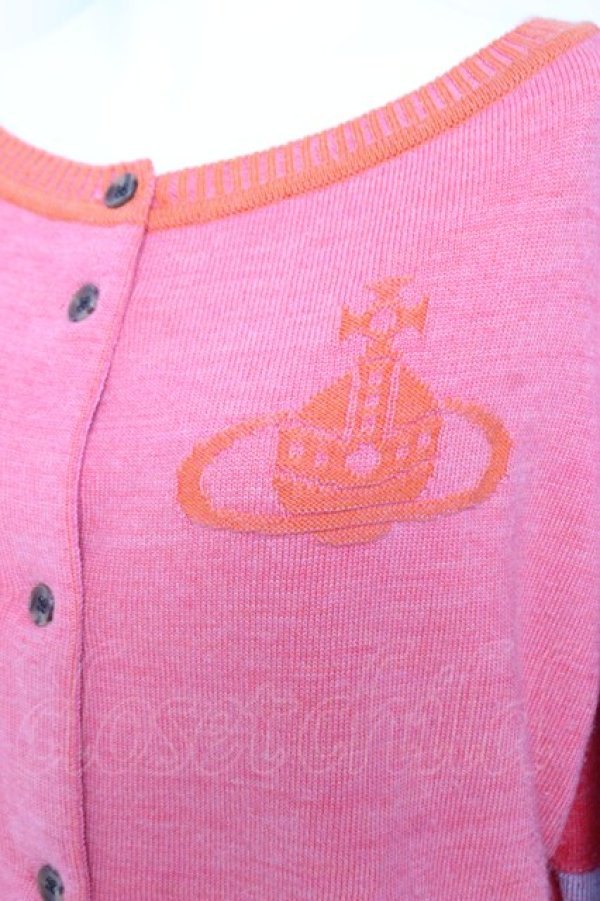 画像4: ヴィヴィアンウエストウッド 中古 / オーブ刺繍配色ニットカーディガン 0/S ピンク  Y-26-01-28-038-to-SZ-ZH (4)