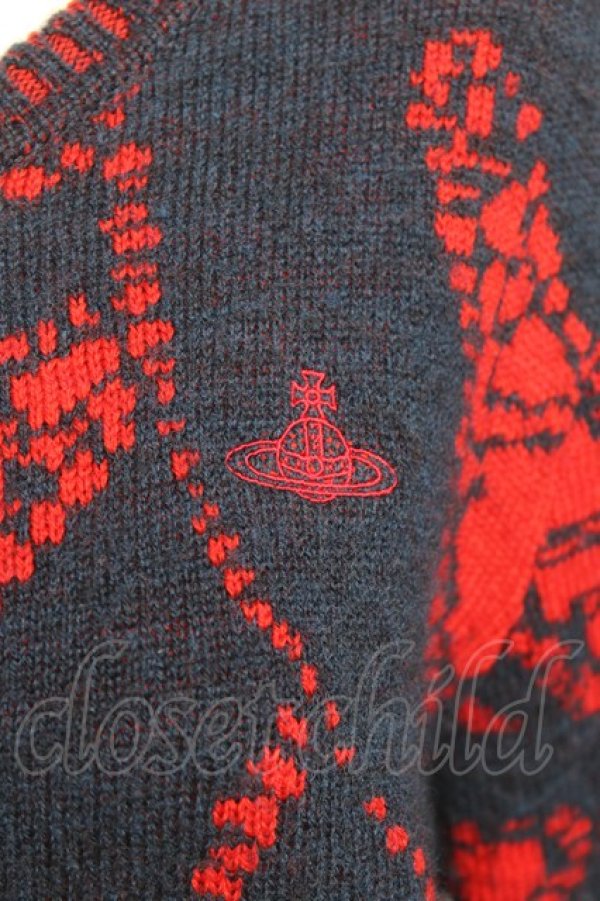 画像4: ヴィヴィアンウエストウッド 中古 / レジスターレースカーディガン 00 レッドｘネイビー  Y-26-01-28-049-to-YM-ZH (4)