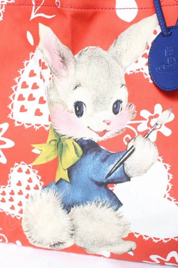 画像4: ヴィヴィアンウエストウッド 中古 / PAINTING BUNNYトートバッグ  レッド  Y-26-01-28-007-ba-SZ-ZY (4)