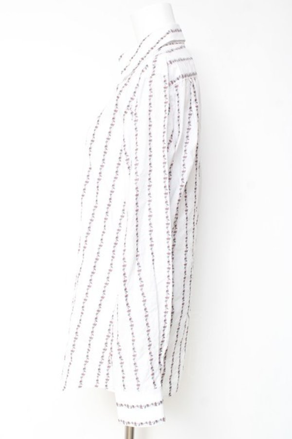 画像2: ヴィヴィアンウエストウッド MAN 中古 / オーブ刺繍花ストライプシャツ 44 ホワイト  Y-26-01-28-008-bl-SZ-ZY (2)