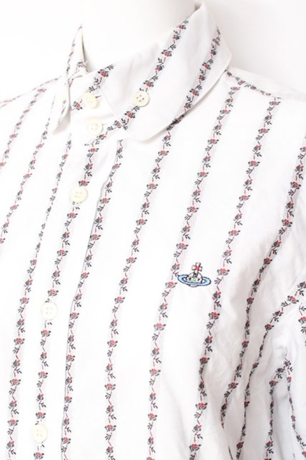画像4: ヴィヴィアンウエストウッド MAN 中古 / オーブ刺繍花ストライプシャツ 44 ホワイト  Y-26-01-28-008-bl-SZ-ZY (4)