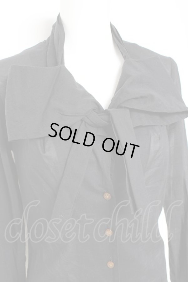 画像5: ヴィヴィアンウエストウッド 中古 / 単色オーブ刺繍ボウタイブラウス 1 黒  Y-26-01-28-013-bl-SZ-ZH (5)