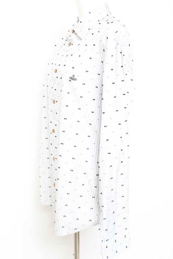 画像2: ヴィヴィアンウエストウッド MAN 中古 / CLASSIC STRIPE SHIRTS 50 グレー×ホワイト  Y-26-01-28-015-bl-SZ-OS (2)