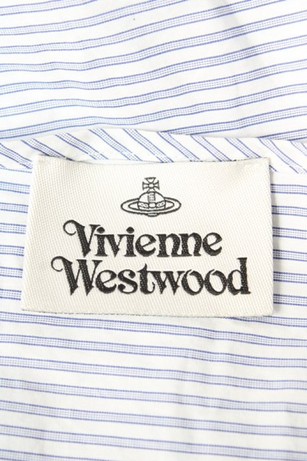 画像5: ヴィヴィアンウエストウッド 中古 / コットンストライプスクエアシャツ L サックス  Y-26-02-11-001-bl-YM-ZY (5)