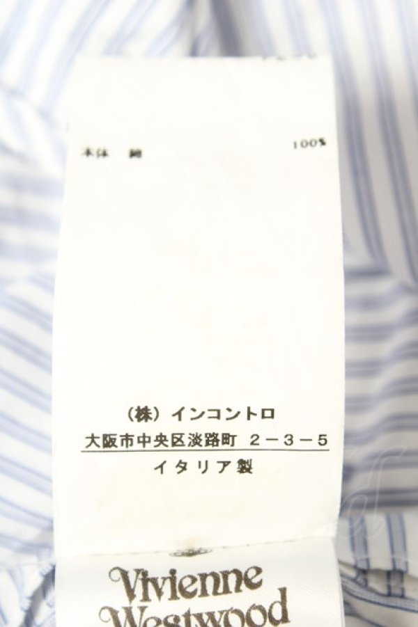 画像6: ヴィヴィアンウエストウッド 中古 / コットンストライプスクエアシャツ L サックス  Y-26-02-11-001-bl-YM-ZY (6)