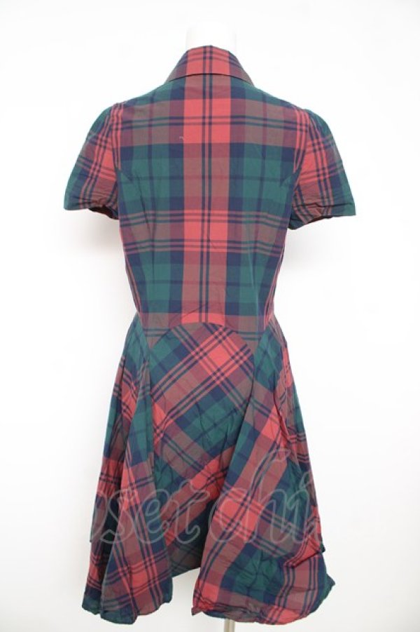 画像2: ヴィヴィアンウエストウッド 中古 / タータンチェックシャツワンピース 2 レッド×ネイビー×グリーン  Y-26-02-22-025-op-SZ-ZY (2)