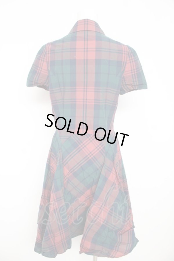 画像2: ヴィヴィアンウエストウッド 中古 / タータンチェックシャツワンピース 2 レッド×ネイビー×グリーン  Y-26-02-22-025-op-SZ-ZY (2)