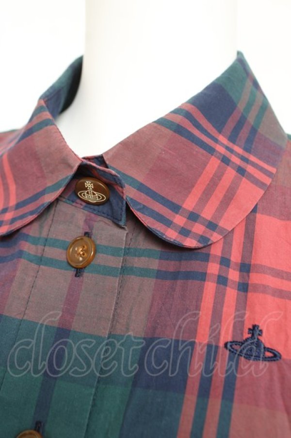 画像3: ヴィヴィアンウエストウッド 中古 / タータンチェックシャツワンピース 2 レッド×ネイビー×グリーン  Y-26-02-22-025-op-SZ-ZY (3)