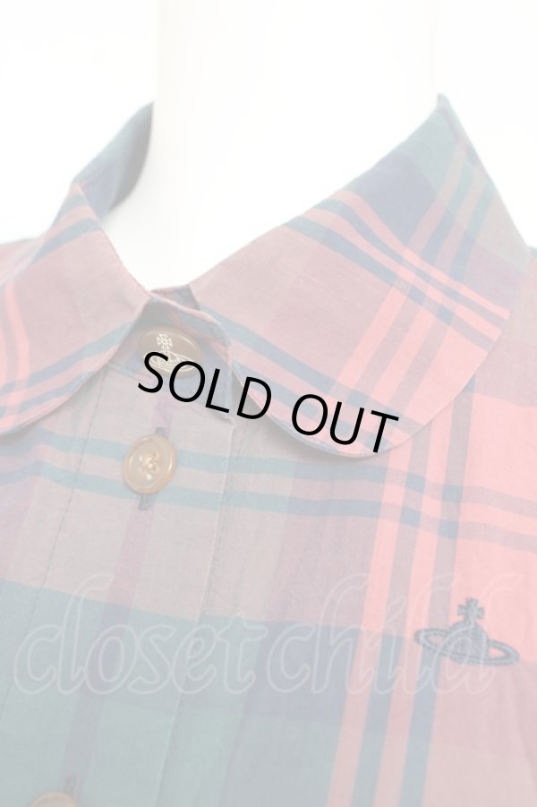 画像3: ヴィヴィアンウエストウッド 中古 / タータンチェックシャツワンピース 2 レッド×ネイビー×グリーン  Y-26-02-22-025-op-SZ-ZY (3)