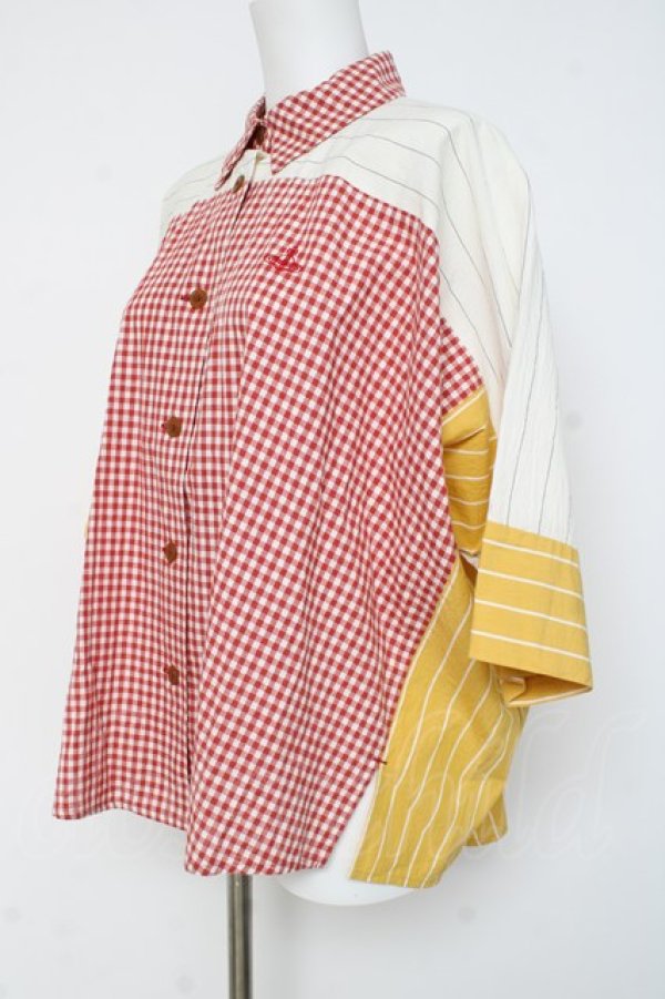 画像2: ヴィヴィアンウエストウッド 中古 / ギンガムブロッキングシャツ 00 レッド  Y-26-03-15-021-bl-SZ-ZY (2)