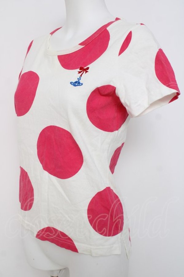 画像3: ヴィヴィアンウエストウッド 中古 / スポット柄リボンオーブ刺繍Tシャツ 1 ホワイト  Y-26-04-08-024-to-SZ-ZY (3)