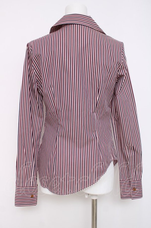 画像2: ヴィヴィアンウエストウッド 中古 / カラーオーブ刺繍ストライプブラウス 38 レッド  Y-26-04-08-032-bl-SZ-ZY (2)
