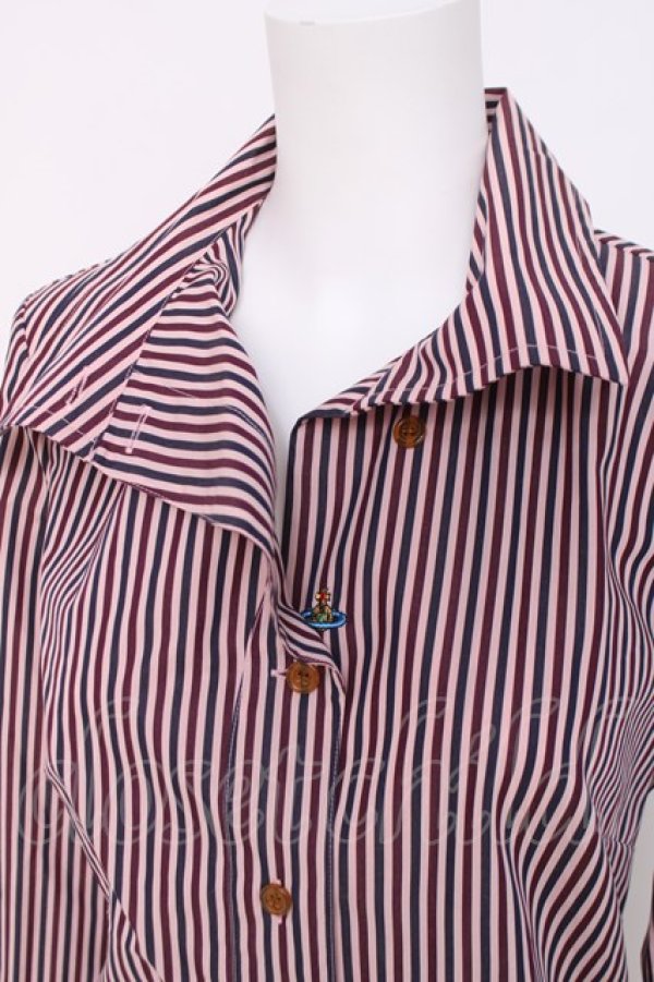 画像3: ヴィヴィアンウエストウッド 中古 / カラーオーブ刺繍ストライプブラウス 38 レッド  Y-26-04-08-032-bl-SZ-ZY (3)